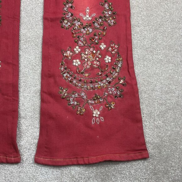 Jacaranda woman’s size 9 jeans Nwt beaded floral details studded bootcut Red - Picture 2 of 10
